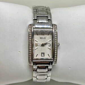 Relic women’s watch date 20mm rhinestones quartz all stainless running